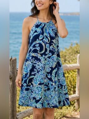 Lilly Pulitzer 100% Pima Cotton Margot Halter Mini Dress Vacation Beach Size XXS